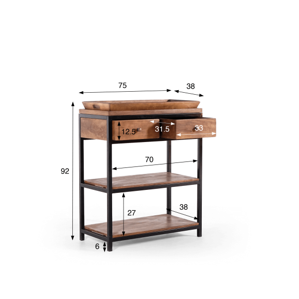 Console in natuurlijk hout en metalen poten – Modula