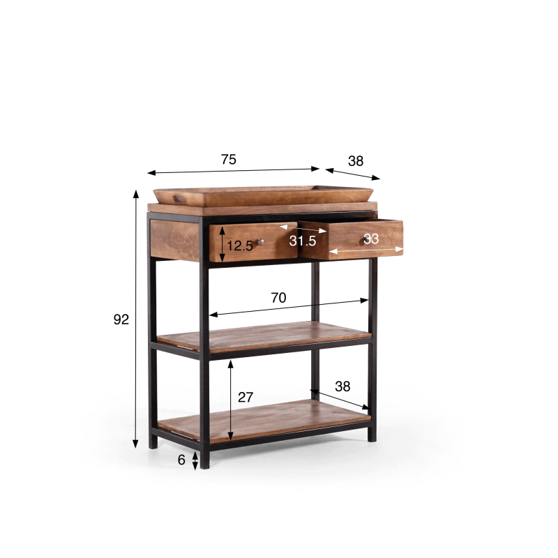 Console in natuurlijk hout en metalen poten – Modula Console in natuurlijk hout en metalen poten – Modula