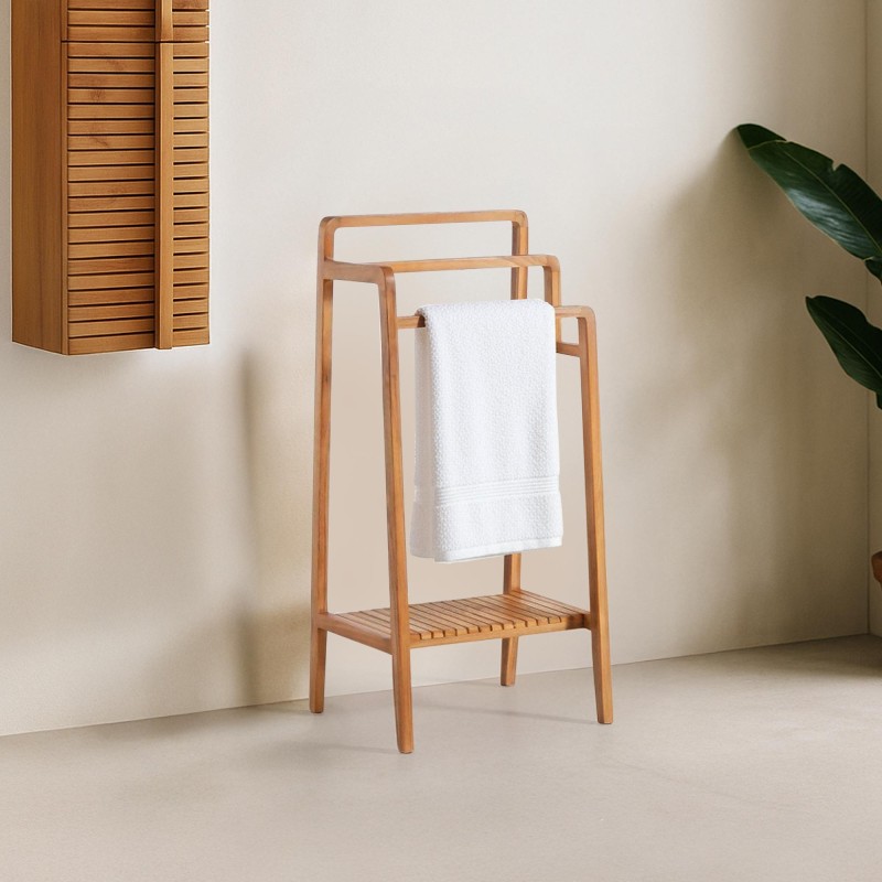 Handdoekhouder voor badkamer in massief teakhout – Devika