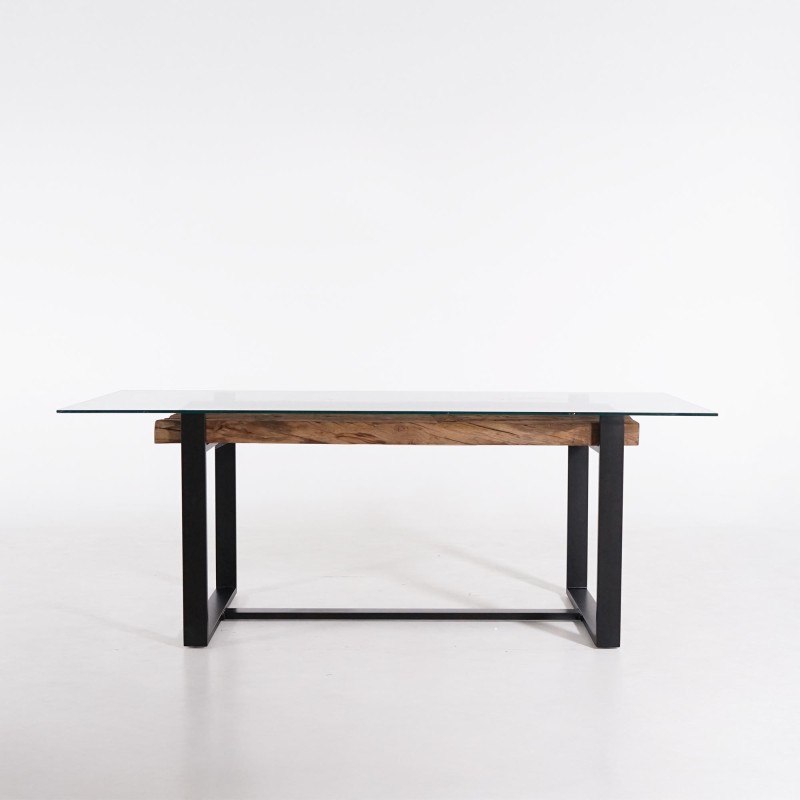 Rechthoekige eettafel in glas met spoorbielzen – Railwood