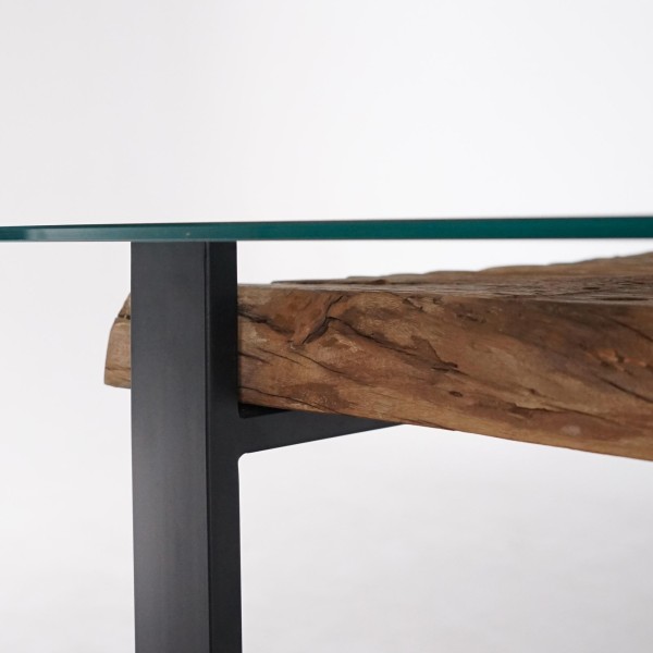 Rechthoekige eettafel in glas met spoorbielzen – Railwood