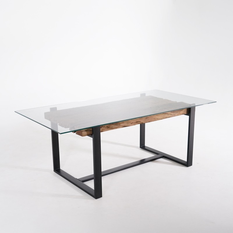 Rechthoekige eettafel in glas met spoorbielzen – Railwood