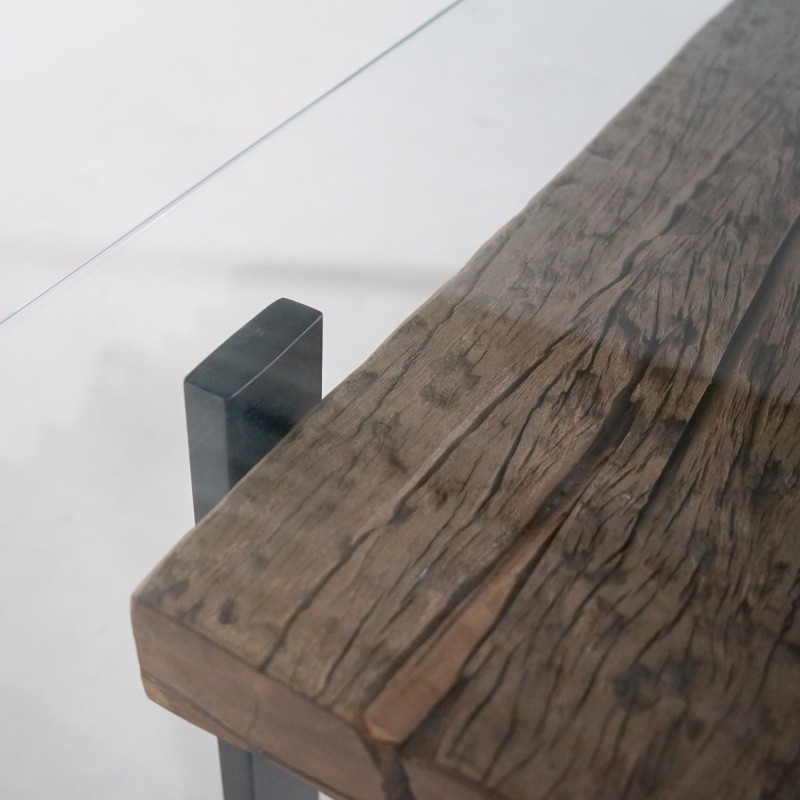 Rechthoekige eettafel in glas met spoorbielzen – Railwood