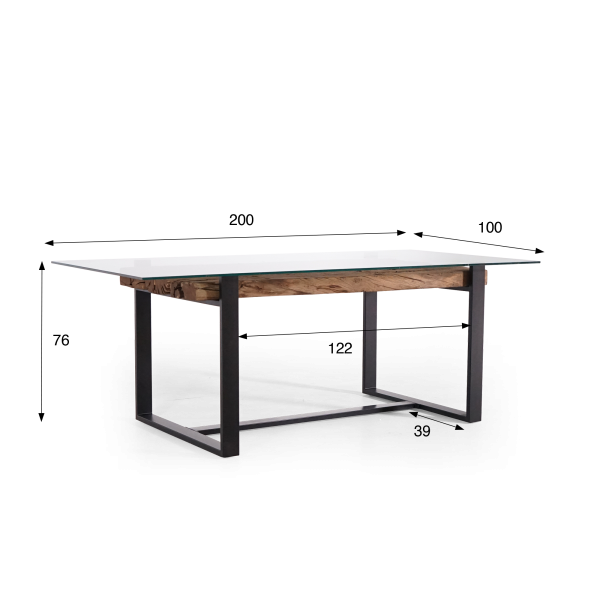 Rechthoekige eettafel in glas met spoorbielzen – Railwood