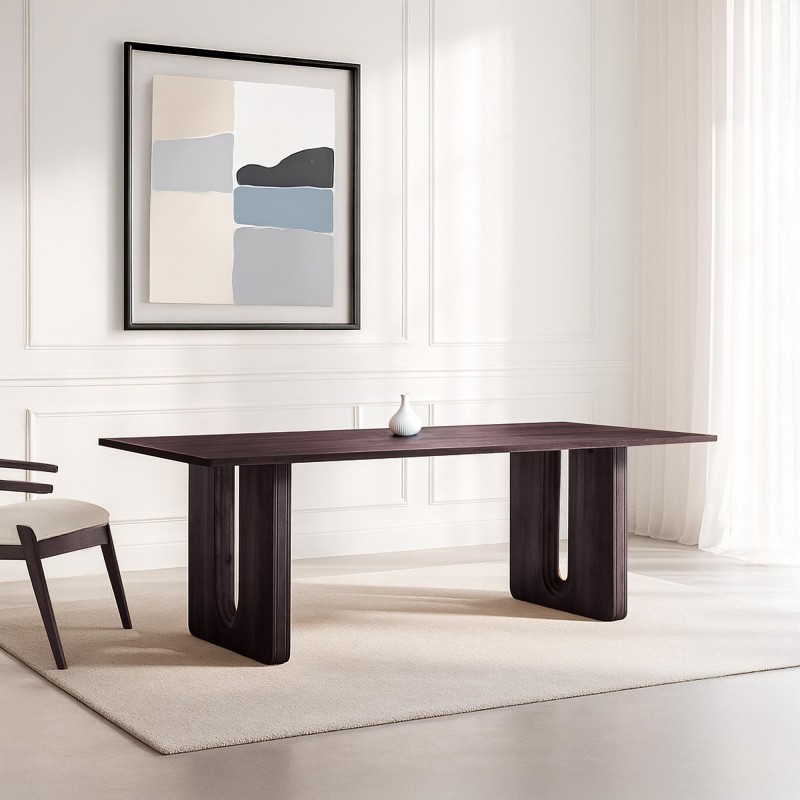 Eettafel in massief mangohout, donkerbruine afwerking – Noba