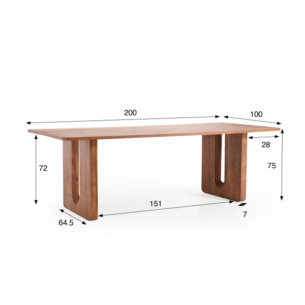 Eettafel in massief mangohout, afwerking in natuurlijke bruine tint – Noba