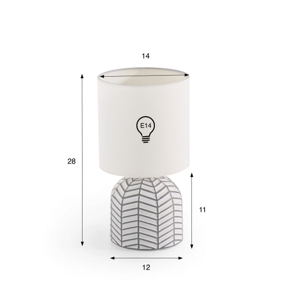 Ambachtelijke keramische lamp – grijs-wit grafisch motief – Amani