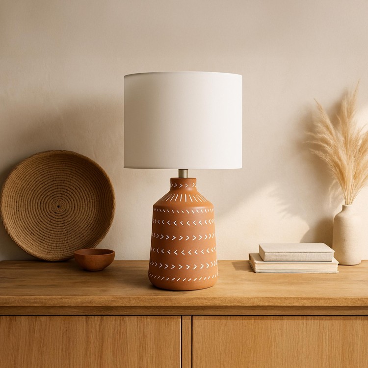 Ambachtelijke terracotta keramische lamp – handgeschilderd etnisch motief – Zahara