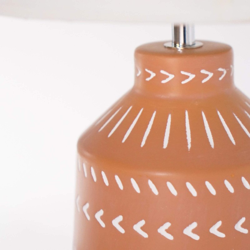 Ambachtelijke terracotta keramische lamp – handgeschilderd etnisch motief – Zahara