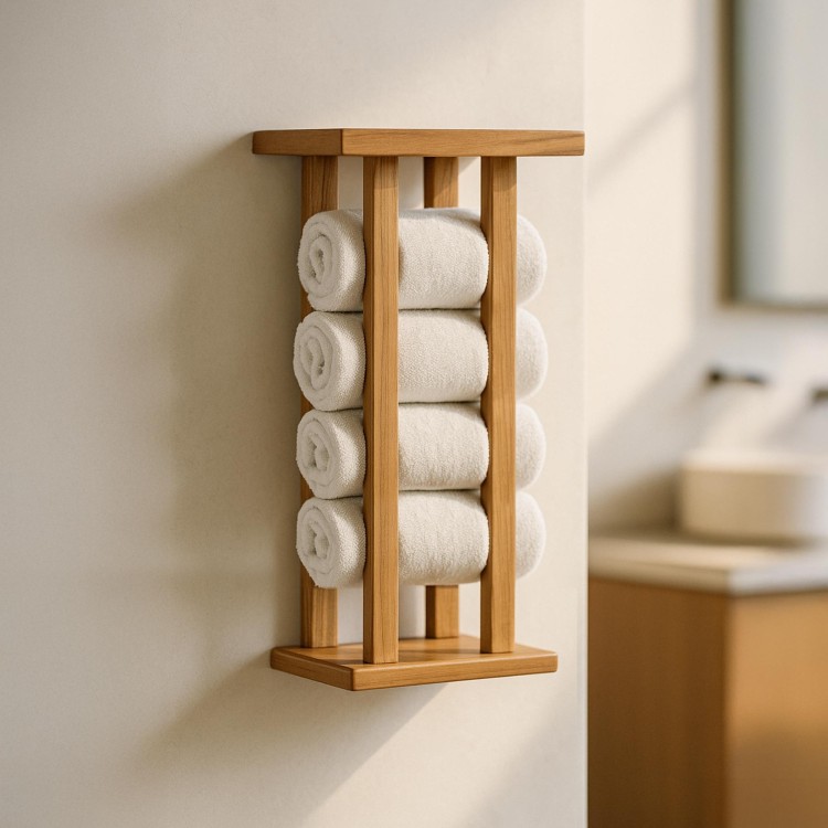 Handdoekhouder in massief teakhout