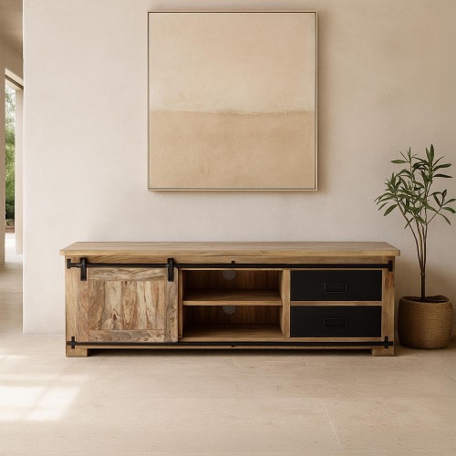 Hout en metaal industriële TV-meubel 160 cm - Paris