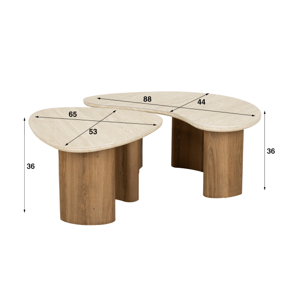 Design salontafel in hout met travertin keramieken marmerlook blad – Tavola