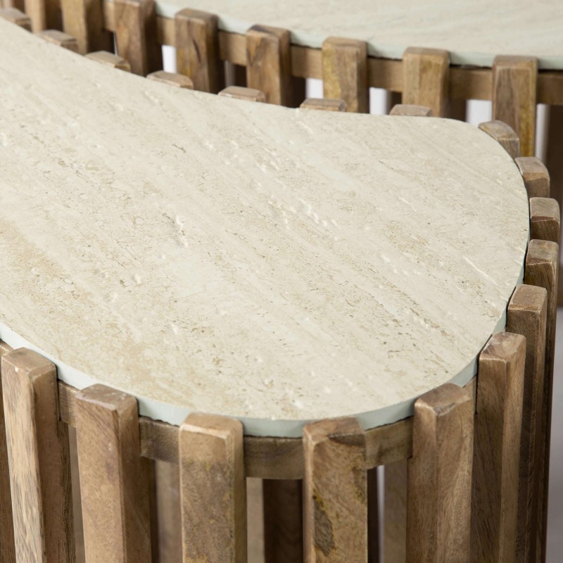 Half-ronde salontafel in massief mangohout (set van 3) – Nuovo