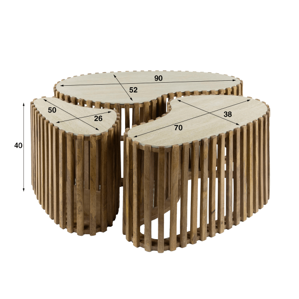 Half-ronde salontafel in massief mangohout (set van 3) – Nuovo