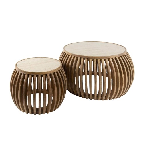 Set van 2 ronde salontafels in mangohout met keramisch blad – Nuovo