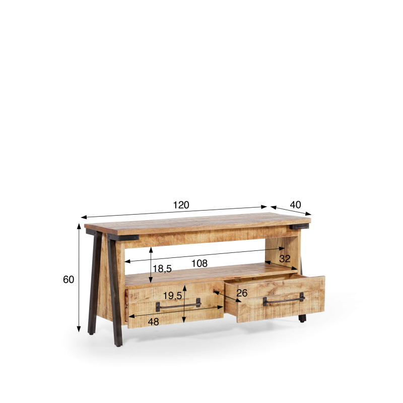 TV meubel hout en metaal 120 cm - Retro Archi