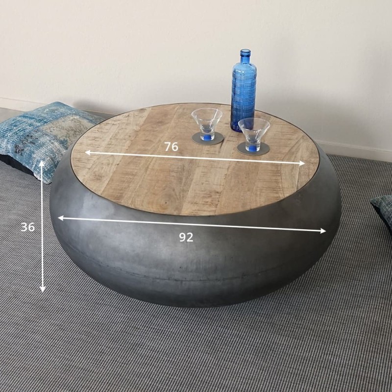 Ronde salontafel in massief hout en metaal in industriële stijl – Essential
