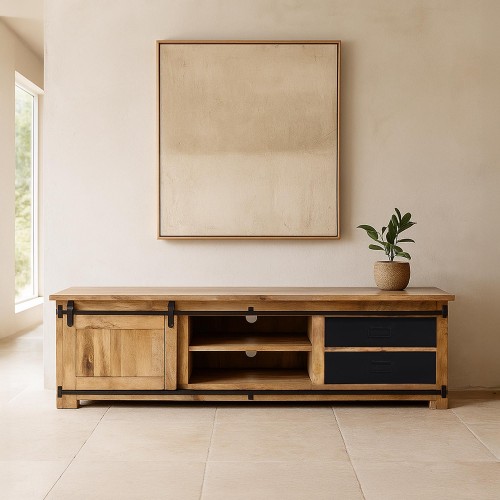 Hout en metaal industriële TV-meubel 200 cm - Paris