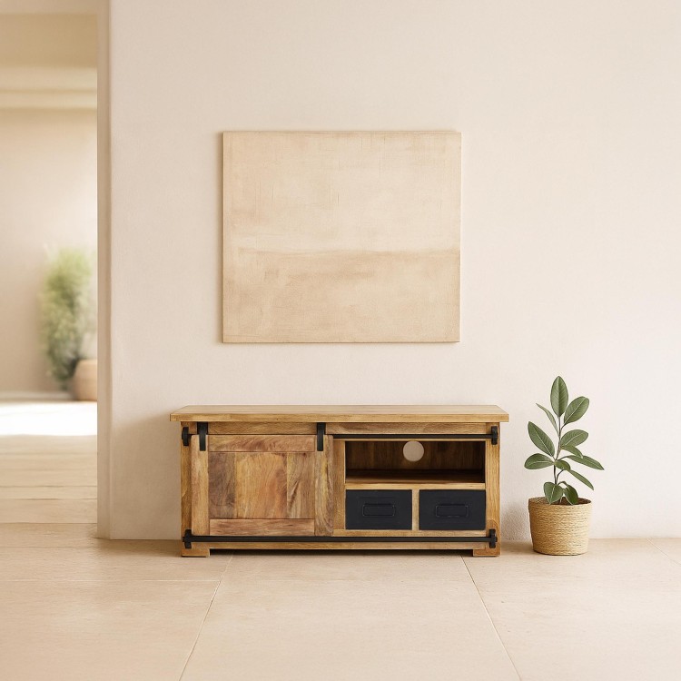 Hout en metaal industriële TV-meubel 120 cm - Paris