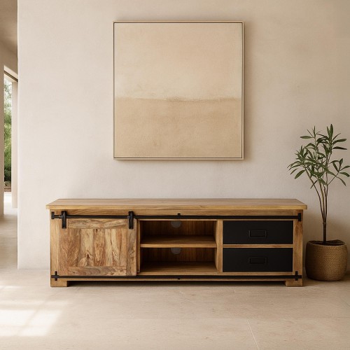 Hout en metaal industriële TV-meubel 160 cm - Paris