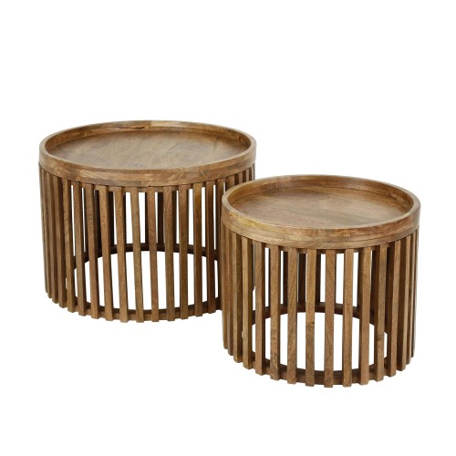 Ronde salontafels in naturel mangohout (set van 2) – Orbit