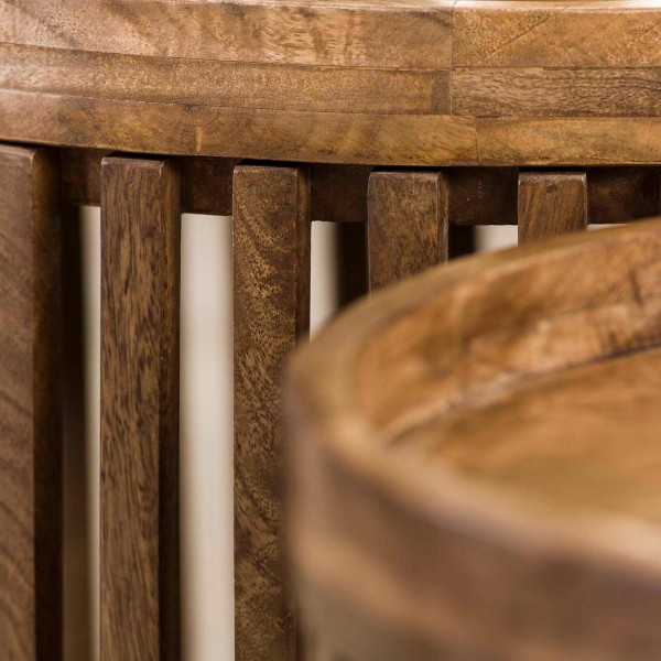 Ronde salontafels in naturel mangohout (set van 2) – Orbit