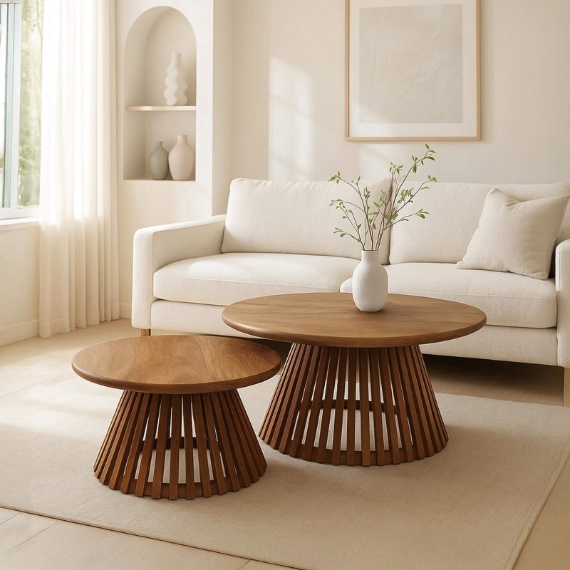 Conische salontafel in natuurlijk mangohout (set van 2) – Orbit