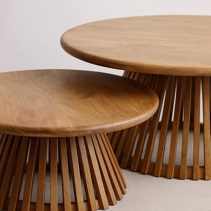 Conische salontafel in natuurlijk mangohout (set van 2) – Orbit