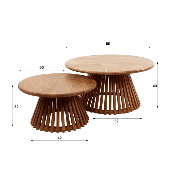 Conische salontafel in natuurlijk mangohout (set van 2) – Orbit