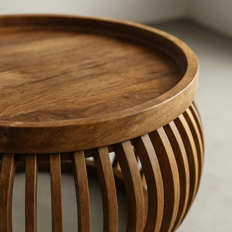 Set van 2 ronde salontafels in massief mangohout – Orbit