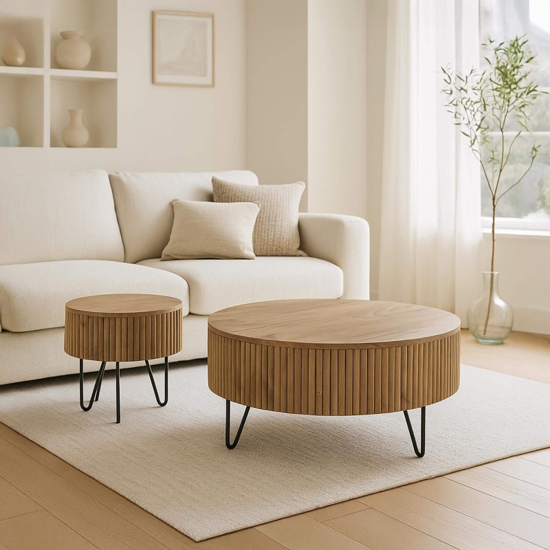 Ronde salontafels in massief mangohout (set van 2) – Cresco