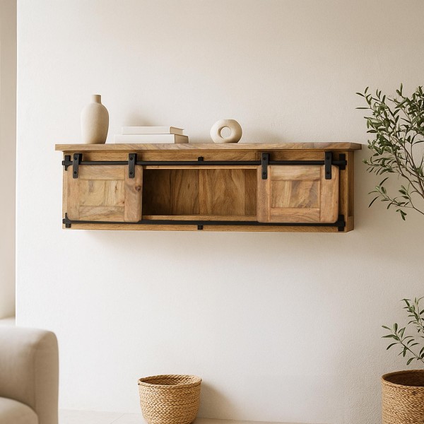 Industriële wandplank in hout en metaal – Paris