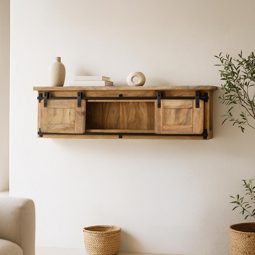 Industriële wandplank in hout en metaal – Paris