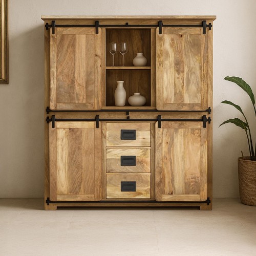 Industriële vitrinekast in hout en metaal 150 cm - Paris