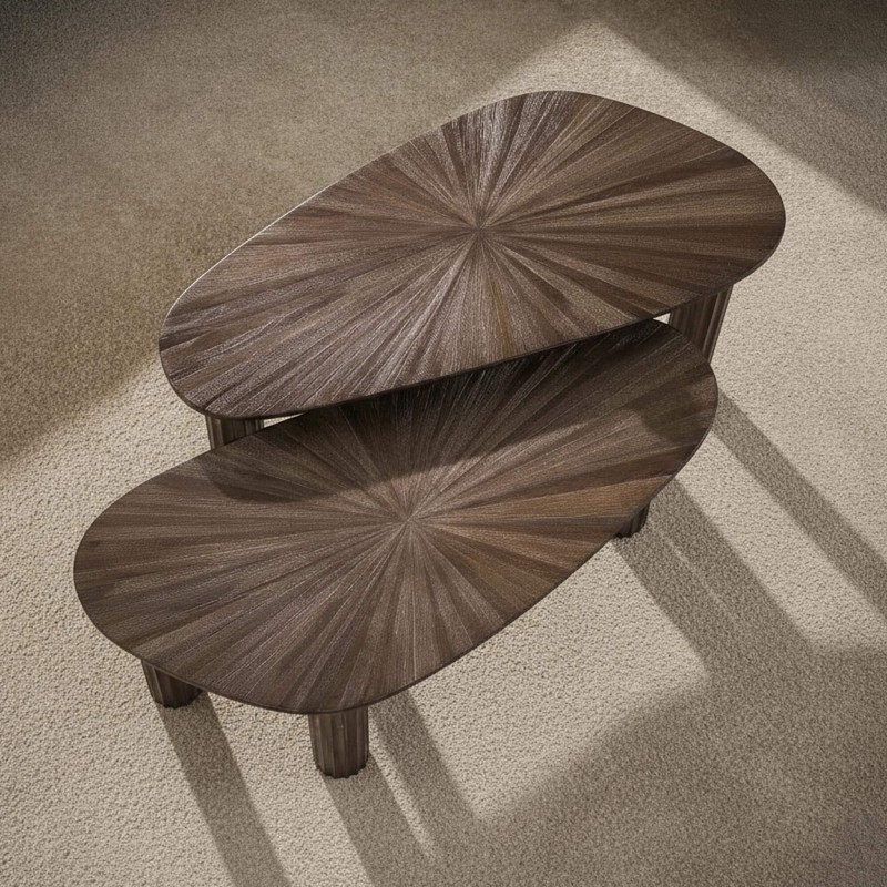 Set van 2 ronde salontafels in teakhout – Ovo