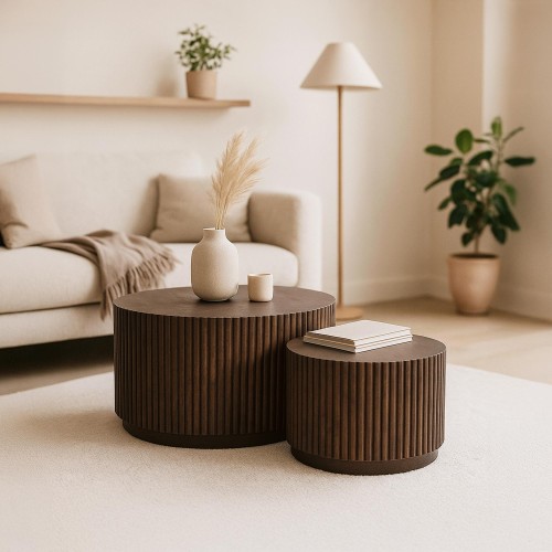 Set van 2 ronde design salontafels in massief hout – Sohana