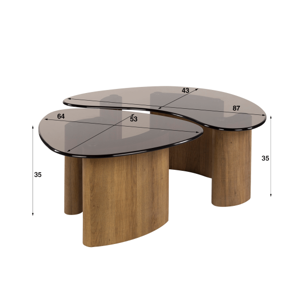Salontafel in organische vorm met glazen blad (set van 2) – Tinto