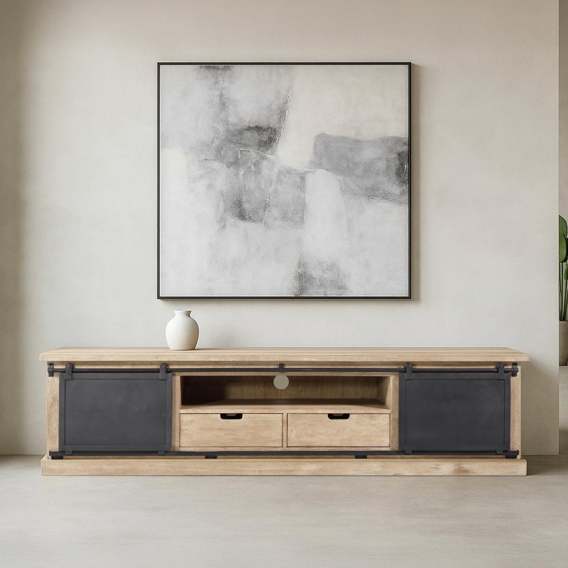 Meuble tv bois massif et metal style industriel​ 200 cm - Detroit