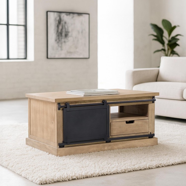 Salontafel van massief hout en metaal in industriële stijl – Detroit