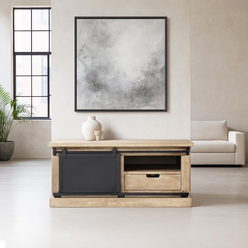 Tv-meubel in massief hout en metaal in industriële stijl – 100 cm – Detroit