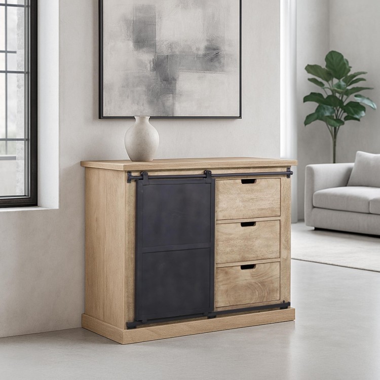 Buffet in industriële stijl van massief hout en metaal 100 cm – Detroit