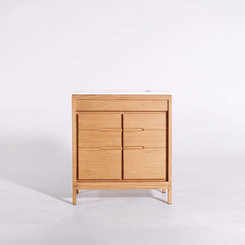 Badkamermeubel met één waskom in massief hout, glanzend wit – Ashwini