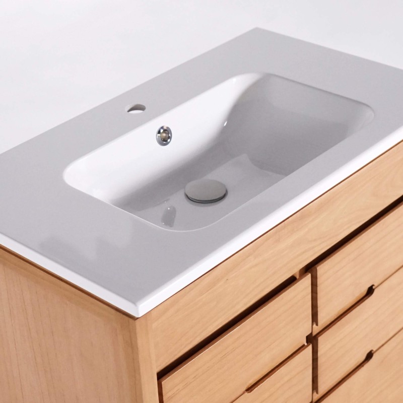 Badkamermeubel met één waskom in massief hout, glanzend wit – Ashwini