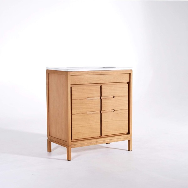 Badkamermeubel met één waskom in massief hout, glanzend wit – Ashwini