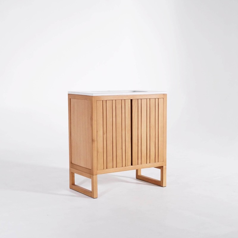 Badmeubel met één waskom in massief hout, hoogglans wit – Satya