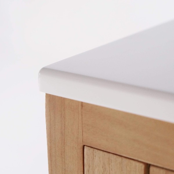 Badmeubel met dubbele waskom in massief hout, hoogglans wit – Satya