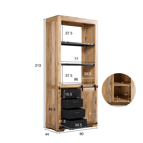 Boekenkast van hout en metaal 90cm - Paris