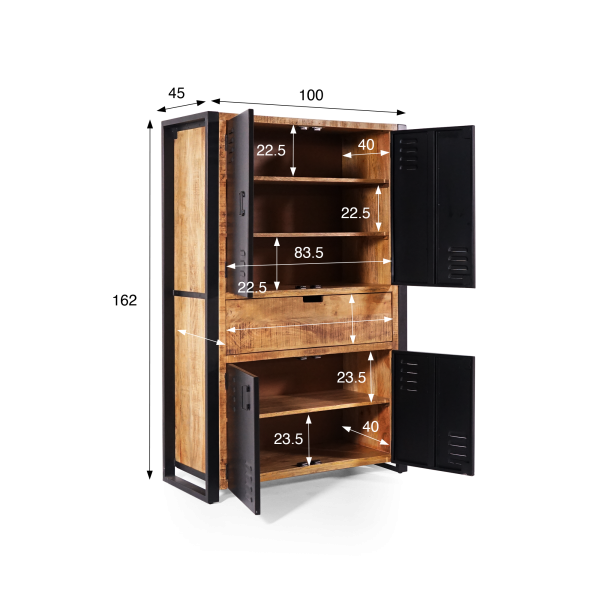 Kast in massief mangohout met metalen deur 60 cm – Kansas