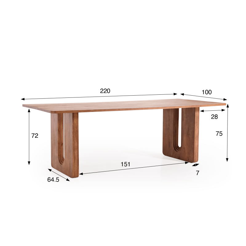 Eettafel in massief mangohout, afwerking in natuurlijke bruine tint – Noba