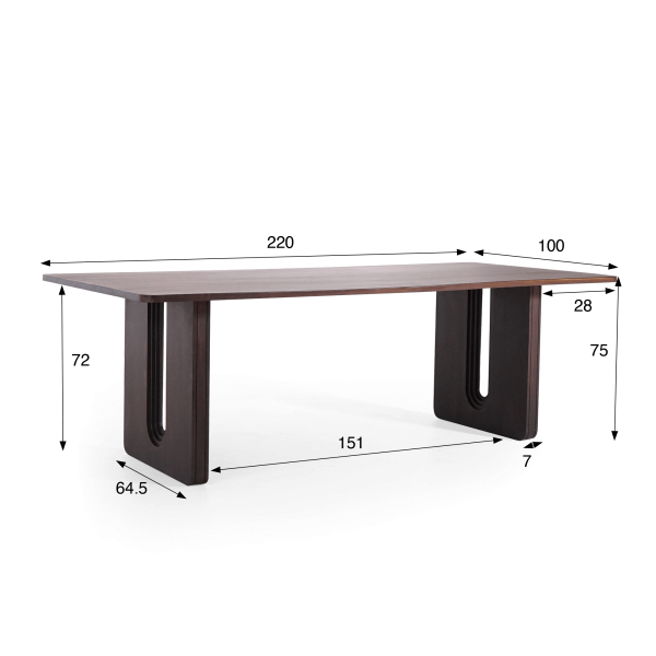 Eettafel in massief mangohout, donkerbruine afwerking – Noba